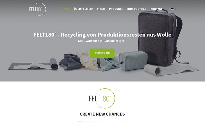 Webseite FELT180° - Recycling von Produktionsresten